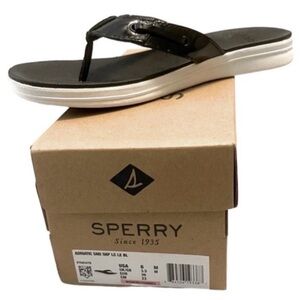 NEW Sperry Adriatic Leather Sandals Skip Lace Flip Flops Black Size 6